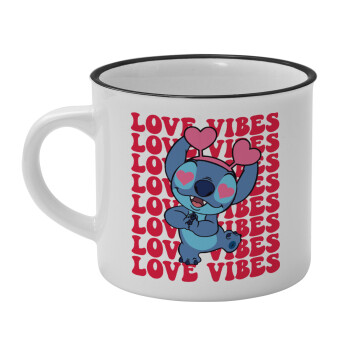 Lilo & Stitch Love vibes, Κούπα κεραμική vintage Λευκή/Μαύρη 230ml