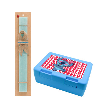 Lilo & Stitch Love vibes, Easter Set, children's snack container BLUE & Easter aromatic flat candle (30cm) (TURQUOISE)