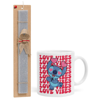 Lilo & Stitch Love vibes, Easter Set, Ceramic Cup (330ml) & Easter aromatic flat candle (30cm) (GRAY)
