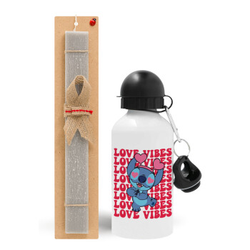 Lilo & Stitch Love vibes, Easter Set, metallic aluminum water bottle (500ml) & aromatic flat Easter candle (30cm) (GRAY)