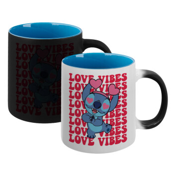 Lilo & Stitch Love vibes, Κούπα Μαγική εσωτερικό μπλε, κεραμική 330ml που αλλάζει χρώμα με το ζεστό ρόφημα (1 τεμάχιο)