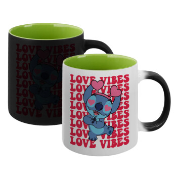 Lilo & Stitch Love vibes, Κούπα Μαγική εσωτερικό πράσινο, κεραμική 330ml που αλλάζει χρώμα με το ζεστό ρόφημα (1 τεμάχιο)
