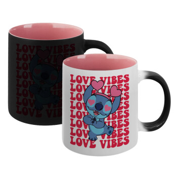 Lilo & Stitch Love vibes, Κούπα Μαγική εσωτερικό ΡΟΖ, κεραμική 330ml που αλλάζει χρώμα με το ζεστό ρόφημα (1 τεμάχιο)