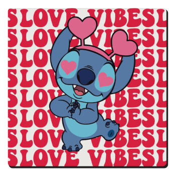 Lilo & Stitch Love vibes, Τετράγωνο μαγνητάκι ξύλινο 6x6cm