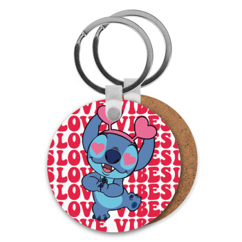Lilo & Stitch Love vibes, Μπρελόκ Ξύλινο στρογγυλό MDF Φ5cm