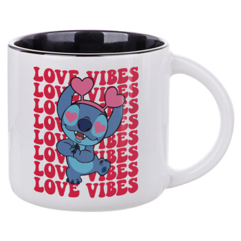 Lilo & Stitch Love vibes, Κούπα κεραμική 400ml Λευκή/Μαύρη