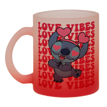Lilo & Stitch Love vibes, Κούπα γυάλινη δίχρωμη με βάση το κόκκινο ματ, 330ml