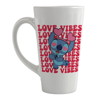 Lilo & Stitch Love vibes, Κούπα κωνική Latte Μεγάλη, κεραμική, 450ml