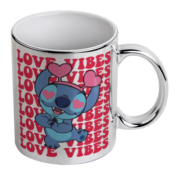 Lilo & Stitch Love vibes, Mug ceramic, silver mirror, 330ml