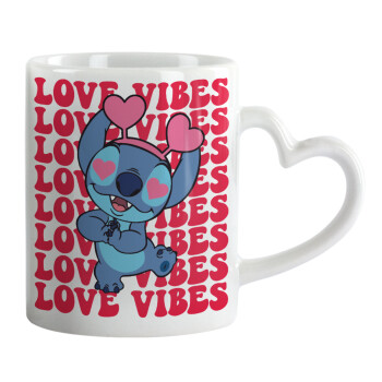 Lilo & Stitch Love vibes, Mug heart handle, ceramic, 330ml
