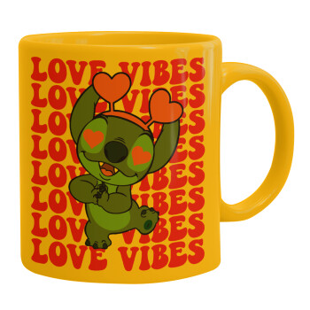 Lilo & Stitch Love vibes, Ceramic coffee mug yellow, 330ml (1pcs)