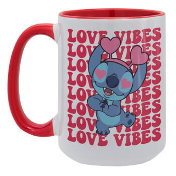 Lilo & Stitch Love vibes, Κούπα Mega 15oz, κεραμική Κόκκινη, 450ml