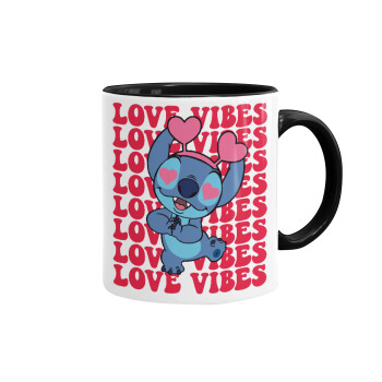 Lilo & Stitch Love vibes, Κούπα χρωματιστή μαύρη, κεραμική, 330ml