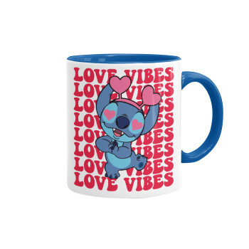 Lilo & Stitch Love vibes, Mug colored blue, ceramic, 330ml