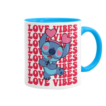 Lilo & Stitch Love vibes, Κούπα χρωματιστή γαλάζια, κεραμική, 330ml