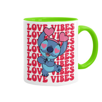 Lilo & Stitch Love vibes, Mug colored light green, ceramic, 330ml