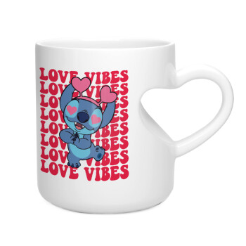 Lilo & Stitch Love vibes, Κούπα καρδιά λευκή, κεραμική, 330ml