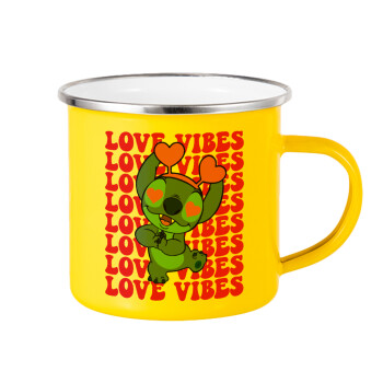 Lilo & Stitch Love vibes, Κούπα Μεταλλική εμαγιέ Κίτρινη 360ml