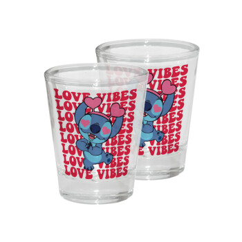 Lilo & Stitch Love vibes, Σφηνοπότηρα γυάλινα 45ml διάφανα (2 τεμάχια)