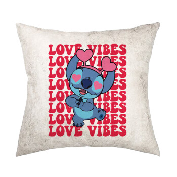 Lilo & Stitch Love vibes, Μαξιλάρι καναπέ Δερματίνη Γκρι 40x40cm με γέμισμα
