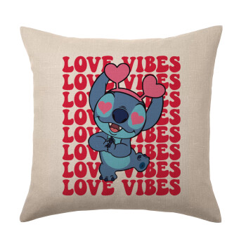 Lilo & Stitch Love vibes, Μαξιλάρι καναπέ ΛΙΝΟ 40x40cm περιέχεται το  γέμισμα