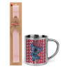 Easter Set, metallic thermal cup (300ml) & aromatic flat Easter candle (30cm) (PINK)