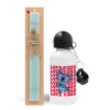 Easter Set, metallic aluminum water bottle (500ml) & scented flat candle (30cm) (TURQUOISE)