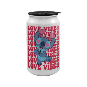 Lilo & Stitch Love vibes, Κούπα ταξιδιού μεταλλική με καπάκι (tin-can) 500ml