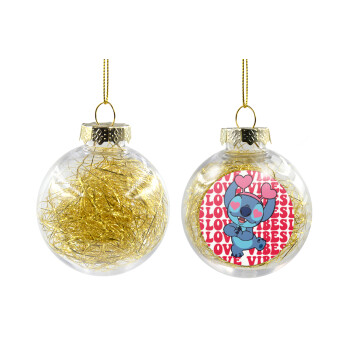 Lilo & Stitch Love vibes, Χριστουγεννιάτικη μπάλα δένδρου διάφανη με χρυσό γέμισμα 8cm
