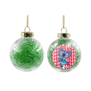 Lilo & Stitch Love vibes, Χριστουγεννιάτικη μπάλα δένδρου διάφανη με πράσινο γέμισμα 8cm