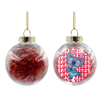 Lilo & Stitch Love vibes, Χριστουγεννιάτικη μπάλα δένδρου διάφανη με κόκκινο γέμισμα 8cm