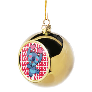 Lilo & Stitch Love vibes, Golden Christmas tree ball ornament 8cm