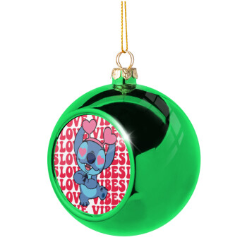 Lilo & Stitch Love vibes, Χριστουγεννιάτικη μπάλα δένδρου Πράσινη 8cm