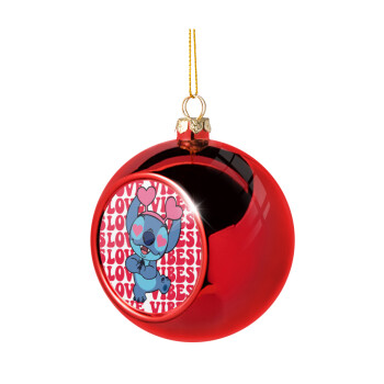 Lilo & Stitch Love vibes, Χριστουγεννιάτικη μπάλα δένδρου Κόκκινη 8cm