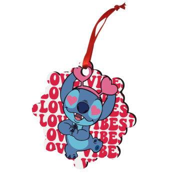 Lilo & Stitch Love vibes, Christmas ornament snowflake wooden 7.5cm