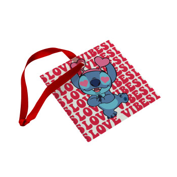 Lilo & Stitch Love vibes, Χριστουγεννιάτικο στολίδι γυάλινο τετράγωνο 9x9cm