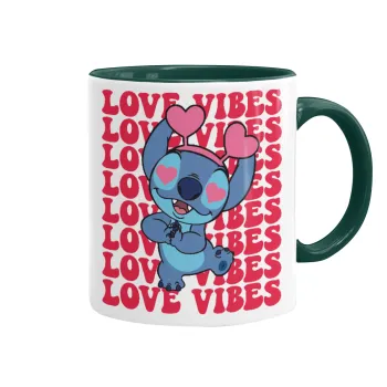 Lilo & Stitch Love vibes, Κούπα χρωματιστή πράσινη, κεραμική, 330ml