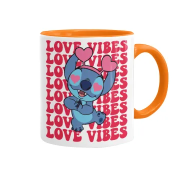 Lilo & Stitch Love vibes, Mug colored orange, ceramic, 330ml