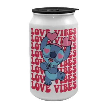 Lilo & Stitch Love vibes, Κούπα ταξιδιού μεταλλική με καπάκι (tin-can) 500ml