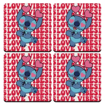 Lilo & Stitch Love vibes, ΣΕΤ 4 Σουβέρ ξύλινα τετράγωνα (9cm)
