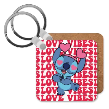 Lilo & Stitch Love vibes, Μπρελόκ Ξύλινο τετράγωνο MDF
