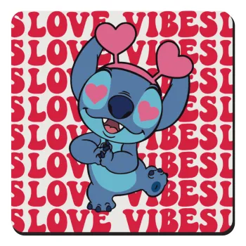 Lilo & Stitch Love vibes, Τετράγωνο μαγνητάκι ξύλινο 9x9cm
