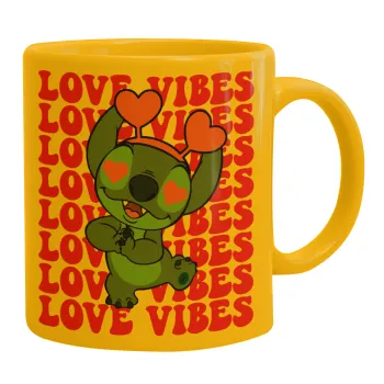 Lilo & Stitch Love vibes, Κούπα, κεραμική κίτρινη, 330ml