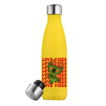Lilo & Stitch Love vibes, Yellow Stainless Steel Metallic Thermos, double-walled, 500ml