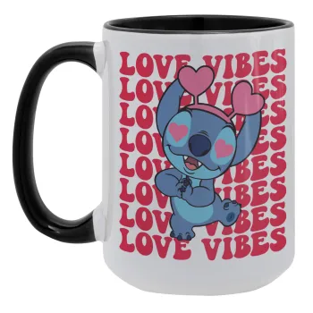 Lilo & Stitch Love vibes, Κούπα Mega 15oz, κεραμική Μαύρη, 450ml