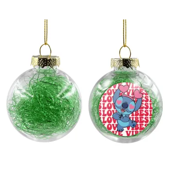 Lilo & Stitch Love vibes, Transparent Christmas tree ball ornament with green filling 8cm