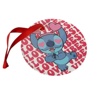 Lilo & Stitch Love vibes, Christmas ornament glass 9cm