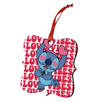 Lilo & Stitch Love vibes, Στολίδι Χριστουγεννιάτικο στολίδι polygon ξύλινο 7.5cm