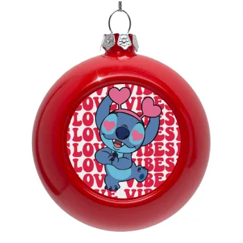 Lilo & Stitch Love vibes, Red Christmas tree ornament bauble 8cm