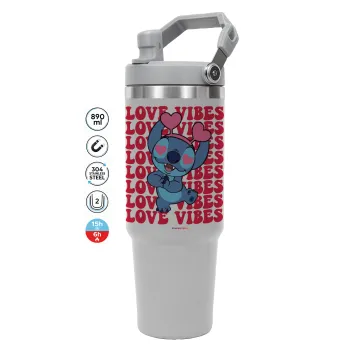 Lilo & Stitch Love vibes, GREY color, 890ml (30oz) stainless Steel Tumbler with Handle